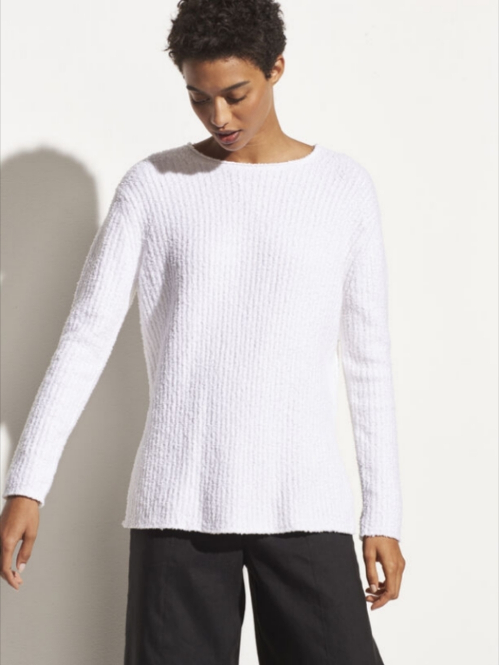 Vince Ribbed Tunic Sweater Optic White Cotton Boucle M